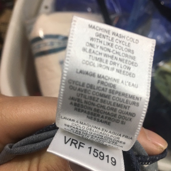 BCBG Max Azria gray blue & white faux wrap blouse - Picture 6 of 6